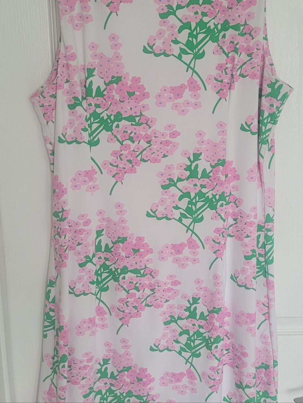 MAHI GOLD White Stretch Dress with Pink Floral and Green Leaves